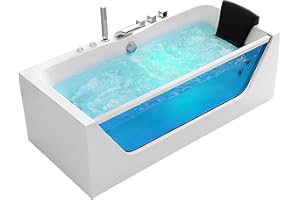 Empava 67 in. Acrylic Alcove Whirlpool Bathtub - Hydromassage Rectangular Jetted Soaking Tub with Center Drain - Waterfall Faucet