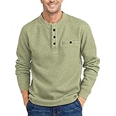PRIVIMIX Mens Waffle Henley Long Sleeve Cotton Casual T-Shirt Fashion Three Button Pullover with Pocket