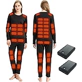 Foern Women Heated Thermals Underwear Set, 42 Heating Zones Pants and Top with 2X 16000mAh Quickly-Charging Batteries