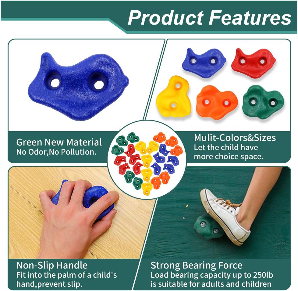 OuYezy 25 Rock Climbing Holds for Kids and Adults with Mounting Screws and Hardware for DIY Kids Indoor and Outdoor Play Set, Build Rock Climbing Wall: Toys & Games