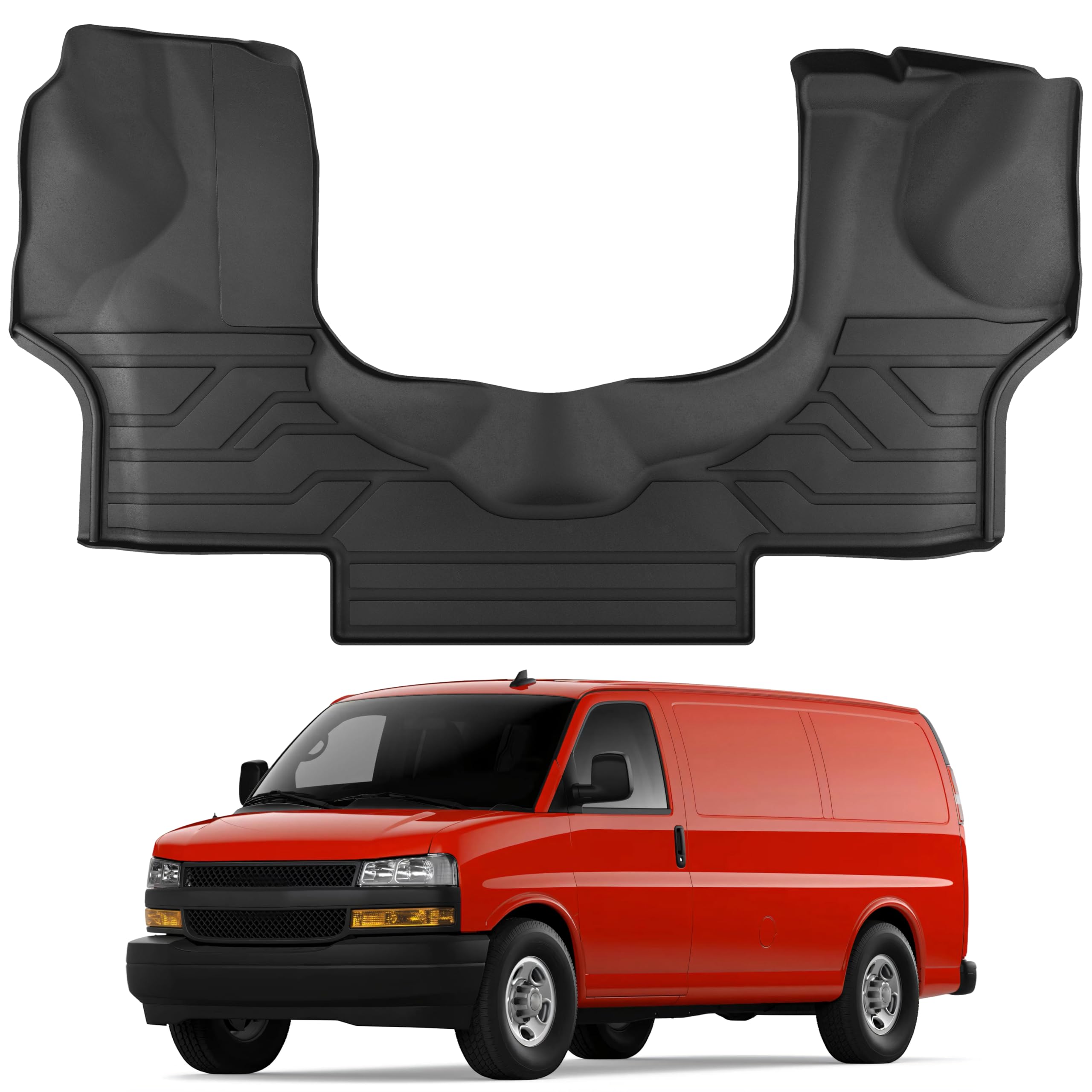 KARPAL Floor Mats for 2015-2024 Chevrolet Express Van & GMC Savana Van 1500/2500/3500 Front Row, All-Weather TPE Custom Fit Floor Liners Car Accessories Image