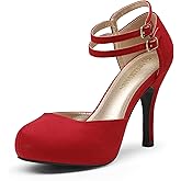 DREAM PAIRS Office-02 Women's Classy Mary Jane Double Ankle Strap Almond Toe High Heel Pumps