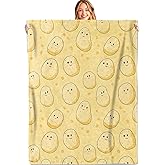 MIEPOS Cute Potato Throw Blanket, 50x60in, Soft, Lightweight Flannel,Kawaii Smiling Potatoes on Yellow Blankets, Gifts for Food Lovers, Kids, for Lazy Day Vibes Home Living Room Decor