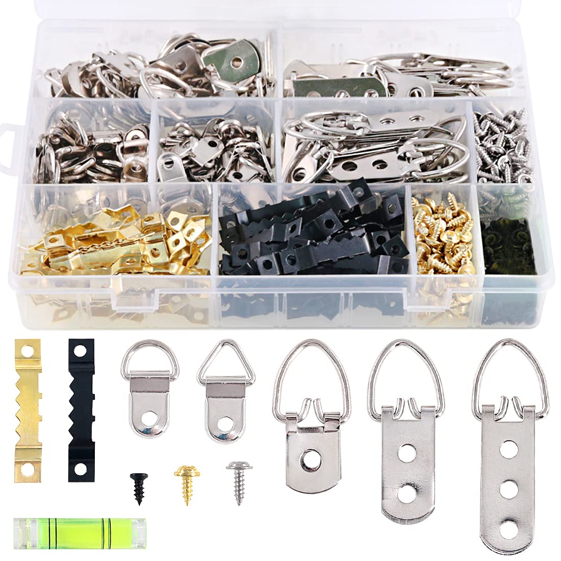 Swpeet 601Pcs Heavy Duty Picture Hangers Kit with 1 Mini Gradienter, Assorted Picture Hangers Hooks with Screws Kit for Home Office Photo Picture Painting Hanging Solutions with Box - 7 Models
