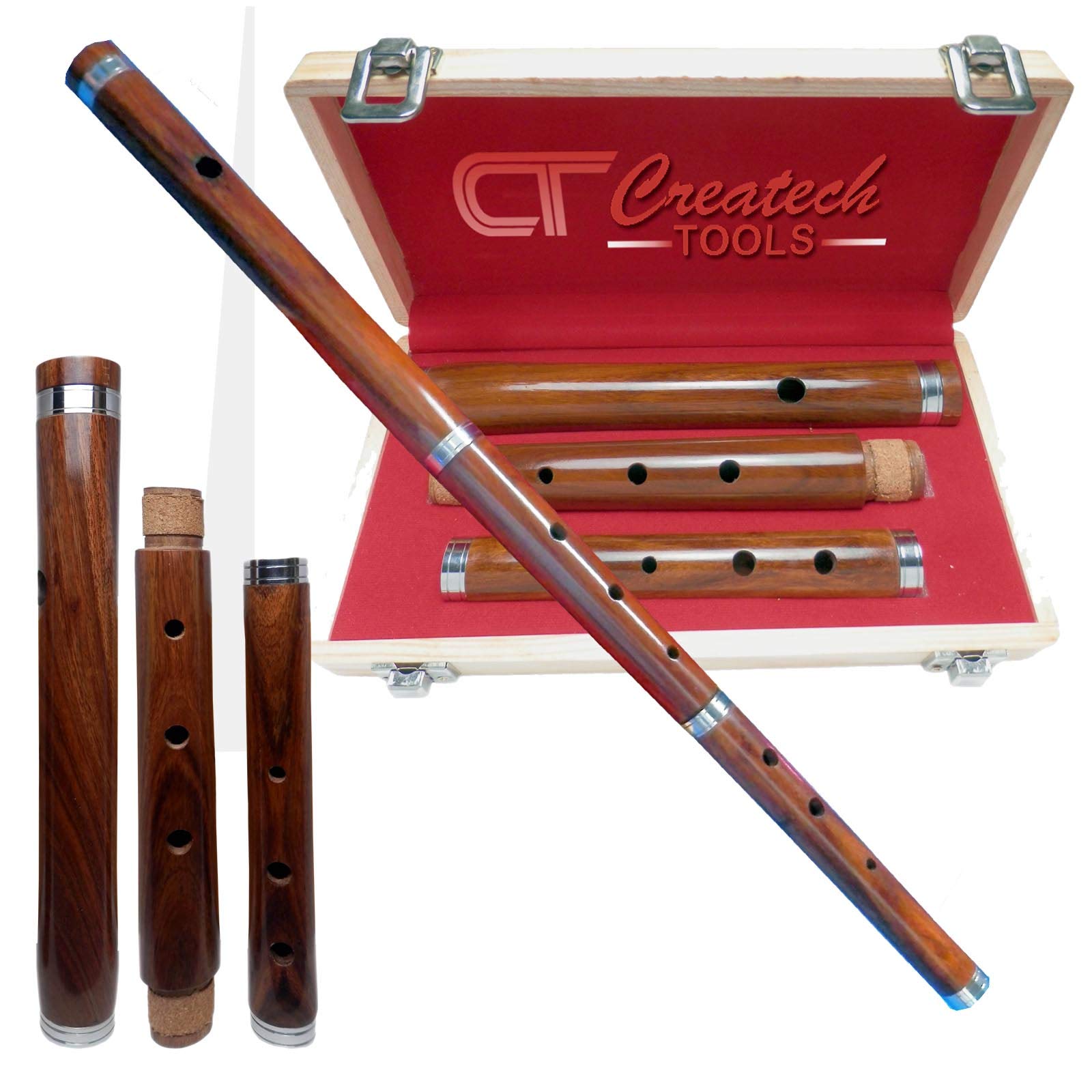 Traditional Irish Wooden "D" Flute with Hard Wood Case - Rosewood, 3-Part, 23" long