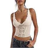 SHENHE Women's Mesh Lace Bustier Corset Top Deep V Neck Spaghetti Strap Fitted Crop Cami Tank