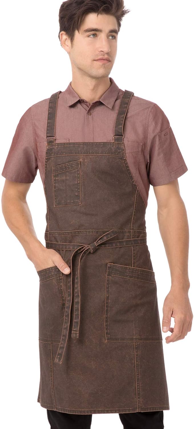 Chef Works unisex adult Denver Cross-back Bib Work Utility Apron, Choc/Rust, One Size US: Clothing