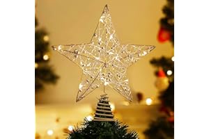 NOICLUB Christmas Tree Topper 10" Golden Glittered Star Tree Topper with 20 LED Lights Xmas Tree Topper Star for Xmas Decorations Ornaments Holiday Party Indoor Decor