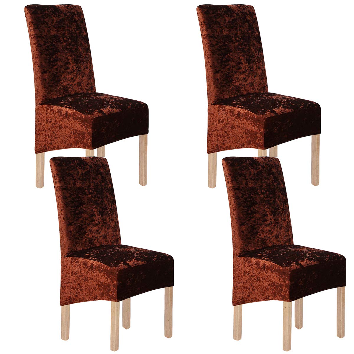 LANSHENG Crushed Velvet Chair Covers Stretch XL Dining Chair Covers Set of 4 Dining Chair Seat Covers Dining Chair Slipcovers Protector, for Dining Room, Kitchen, Wedding (Brown, 4 Pack)