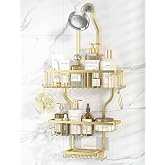 YASONIC Never Rust Shower Caddy Hanging, Aluminum Shower Racks for Inside Shower, 3-Tier Shower Organizer Hanging Over Shower Head with Hooks and Soap Holder, Gold