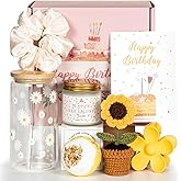 Birthday Gifts For Women, Teen Girl Gift Ideas for Her Best Friends Female, 7Pcs Happy Birthday Basket Decorations, Cute Daisy Sunflower Aesthetic Presents Box for Sister, Niece, Daughter