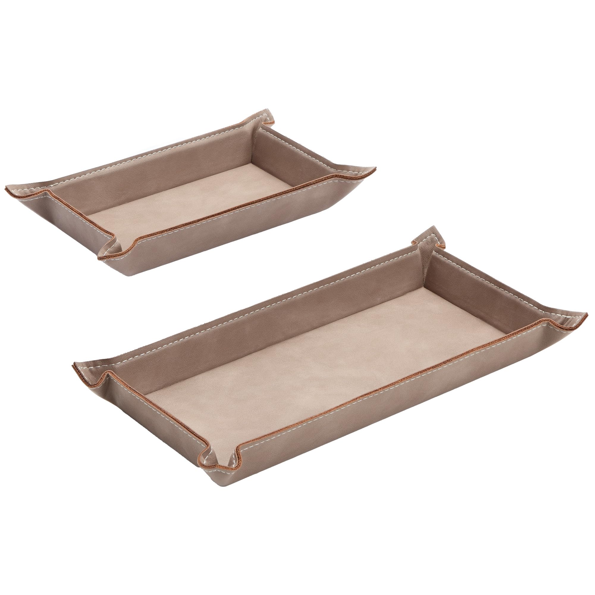 Navaris PU Leather Tray Set - 2 pcs Trinket or Valet Key Bowl - Jewellery, Pen, Watch Organiser Desk Trays - Stylish Bedside Table Accessories Tidy for Men