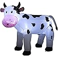 6FT Inflatable Cow Outdoor Decoration,Built-in LED Lights Indoor Outdoor Yard Lawn Blow Up Cute Animal Milk Cow,Christmas Holiday Display Spring Day Decorations for Garden Farm Themed Party