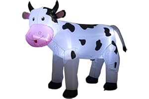 TRMESIA 6FT Christmas Inflatable Cow Decoration with LED Lights Indoor Outdoor Yard Lawn Cute Animal Spotted Milk Cow Holiday Blow Up Santa Display Fun Heifer Decorations for Garden Farm Themed Party