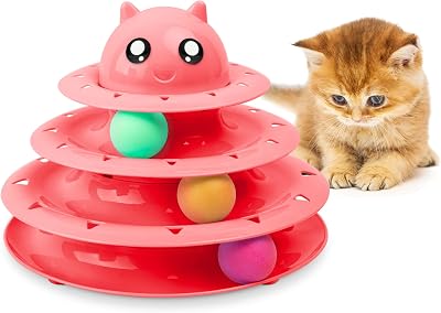 FurDreams Roller Ball Interactive Pink 3 Level Cat Toy Puzzle Tower