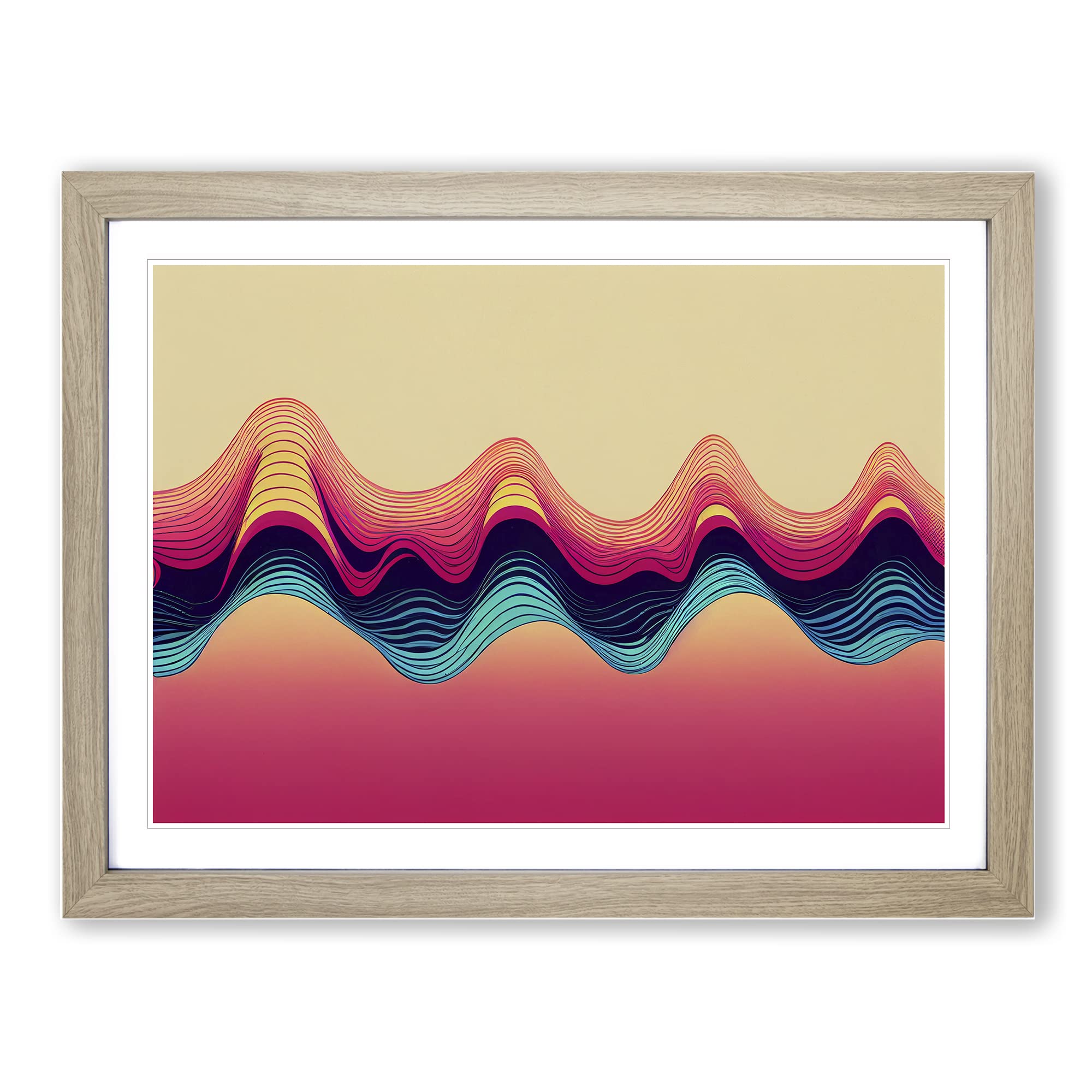 Audio Soundwaves Pop Art Abstract Framed Print | A4 Oak Framed Wall Art | Ready to Hang | Pop Art Fantasy Picture | Living Room Bedroom Lounge Office