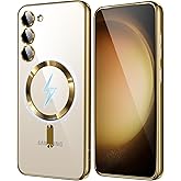 Hurgoer for Samsung Galaxy S23 Plus Case, Covers for S23 Plus .Magnetic Metallic Glossy Slim Clear Luxury Soft Shockproof funda capa para for Galaxy S23 Plus 6.6 inch Compatible with MagSafe (Gold)
