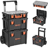 AIRAJ Rolling Tool Box with Wheels Heavy Duty, Stackable Tool Box Organizer | Modular Tool Storage System,All-terrain Waterproof Toolbox with Telescopic Handle,Portable Tool Box with Clear-Lid Parts Box