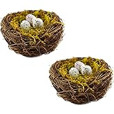 FBIRDY Artificial Birds Nest with Eggs Large Decorative Rattan Birds Nest 4.7Inch for Spring Christmas Tree Ornaments Easter 