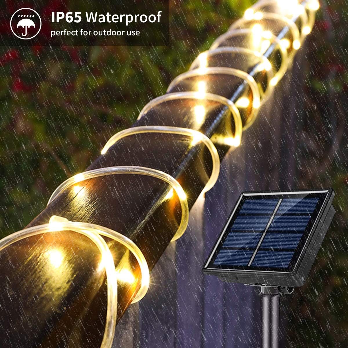 Solar String Rope Lights, 40 FT 100 LED((Upgraded Solar Panel and Battery) Super Bright Outdoor 8 Modes Waterproof Fairy Lights for Garden Patio Yard Party(Warm White): Home Improvement