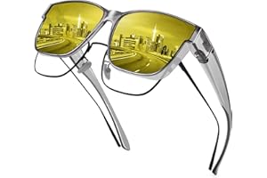 URUMQI Night Vision Driving Glasses Fit Over Glasses for Men Women, Anti Glare Polarized Nighttime Glasses Oversized Lens