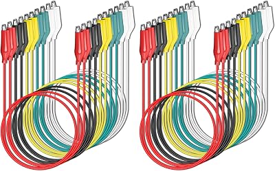 Cleqee 20Pcs Alligator Clips Test Leads 18AWG 2.5mm Wire 5 Colors