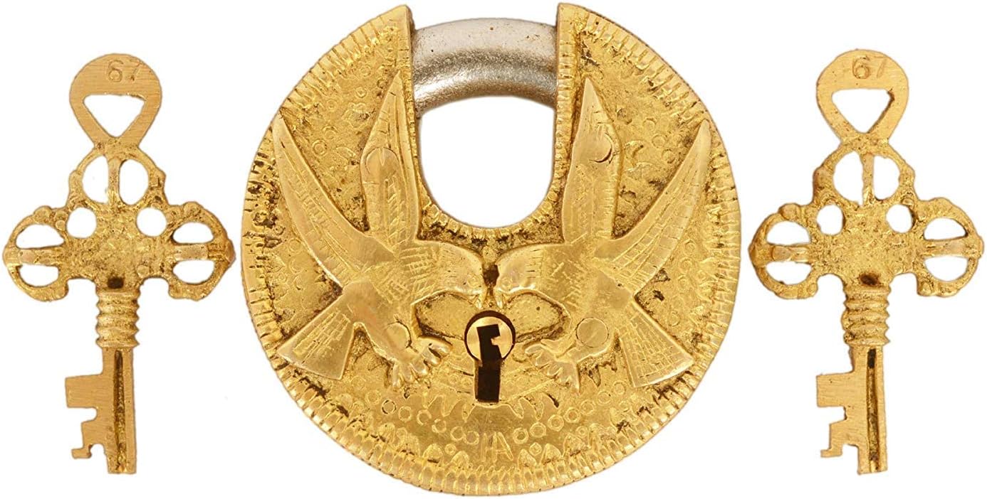 Wonderlist Handicrafts Brass Lock Padlock with Eagle/Hawk: Round Antique Design; Unique Collectible Combination with Feng Sh24.99ui Vastu Significance