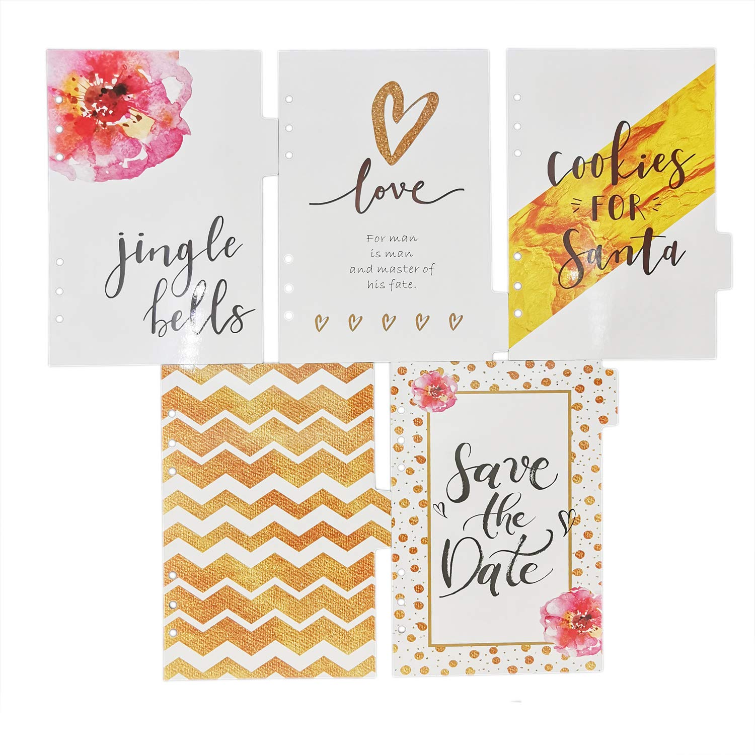 Index Tabs for A5/A6 6-Holes Cover Round Ring View Binder File Folder Loose Leaf Sheet Protectors Binder Cover Protector (Save The Date, A5/21cm*15cm/8.5 Inch)