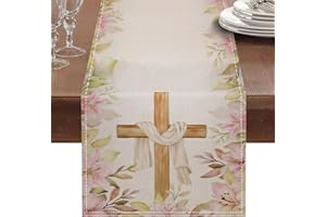 Easter Day Cross Table Runner,Seasonal Spring Faith Kitchen Dining Table Decoration for Home Party Decor 13x72 Inch