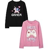 The Children's Place Girls Unicorns,Sports,Butterflies Long Sleeve Graphic T-Shirts,2 Pack