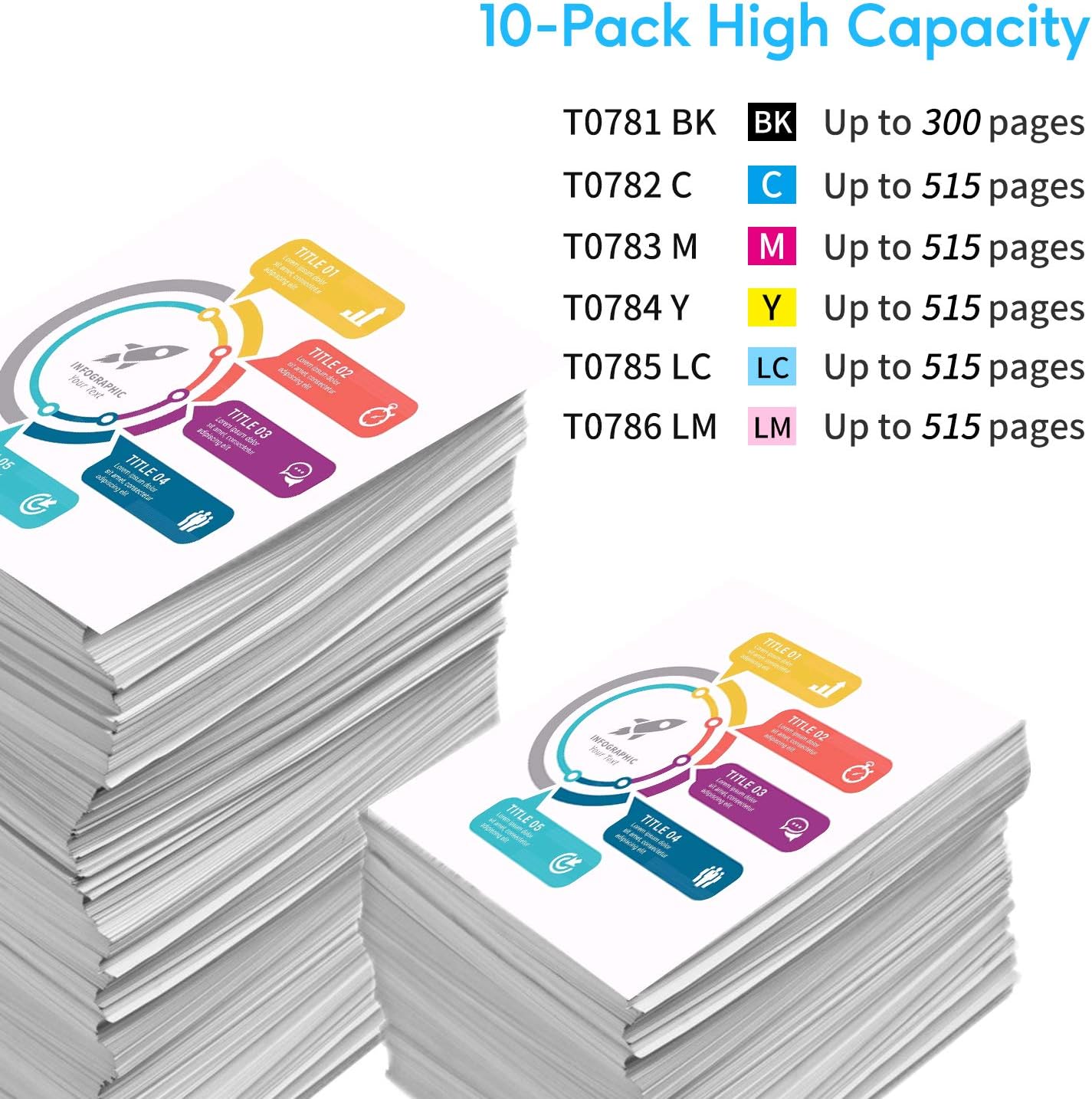 WOKOK Remanufactured Ink Cartridge Replacement for Epson 78 Ink Cartridges, T078 for Epson Artisan 50 Stylus Photo R260 R280 R380 RX580 RX595 RX680 (2BK, 1C, 1M, 1Y, 1LC, 1LM): Office Products