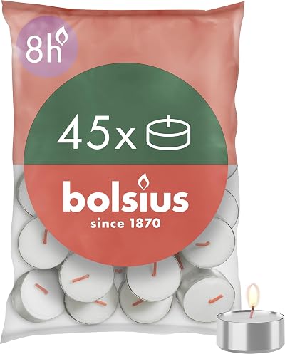 Bolsius D-Light Tea Lights Pack 45 White Natural Plant Wax 8h Burning