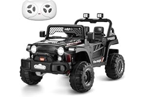 TEOAYEAH 12V 4WD Ride on Truck Car for Kids, Powerful Electric Vehicle w/Parent Control, Wireless Music/USB, Wear-Resistance Wheels, Storage Trunk, Spring Suspension, Ideal Gift to Kids-Black