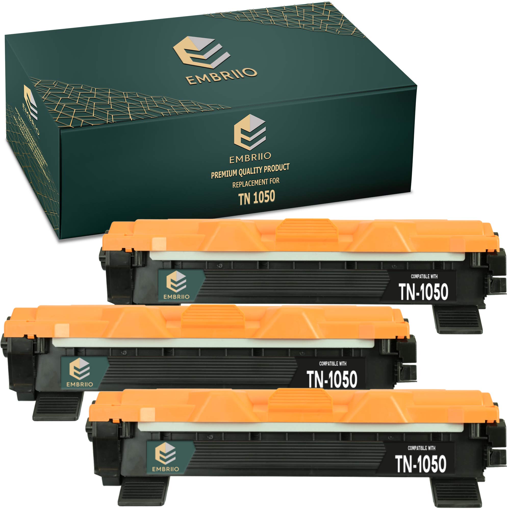 EMBRIIO TN-1050 TN1050 Set of 3 Compatible Toner Cartridges Replacement for Brother HL-1110 HL-1112 DCP-1510 DCP-1512 DCP-1610W DCP-1612W HL-1210W HL-1212W MFC-1810 MFC-1910W