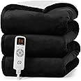 EHEYCIGA Heated Blanket Electric Blanket Full Size - Heating Blanket with 5 Heating Levels & 10 Hours Auto Off, Soft Cozy Sherpa Washable Blanket with Fast Heating, 72 x 84 Inches, Black