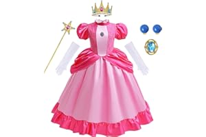 RUXINRUA Girls Peach Costume Dress Halloween Cosplay Dress Up for 3-11 Years Girls Kids Outfits with Accessories