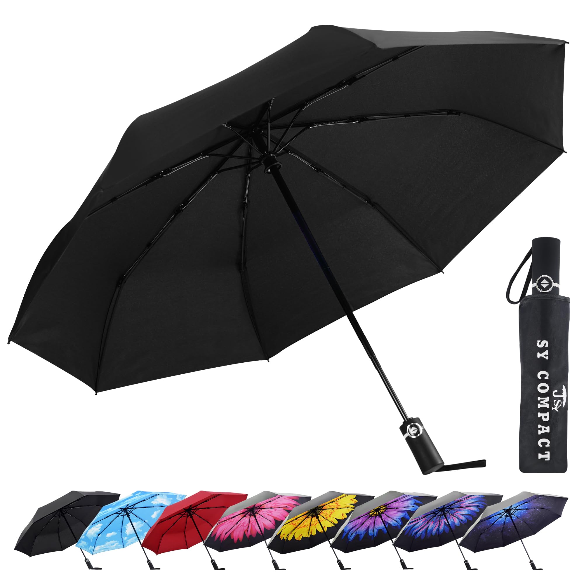 SY COMPACT Travel Umbrella - Windproof Automatic Compact Umbrella, Lightweight Waterproof Design for Backpack, Car & Purse