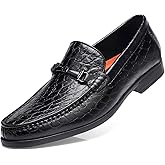 Leather Dress Shoes for Men, Classic Crocodile Printed Leather Slip-on Bit Loafer Shoes for Men