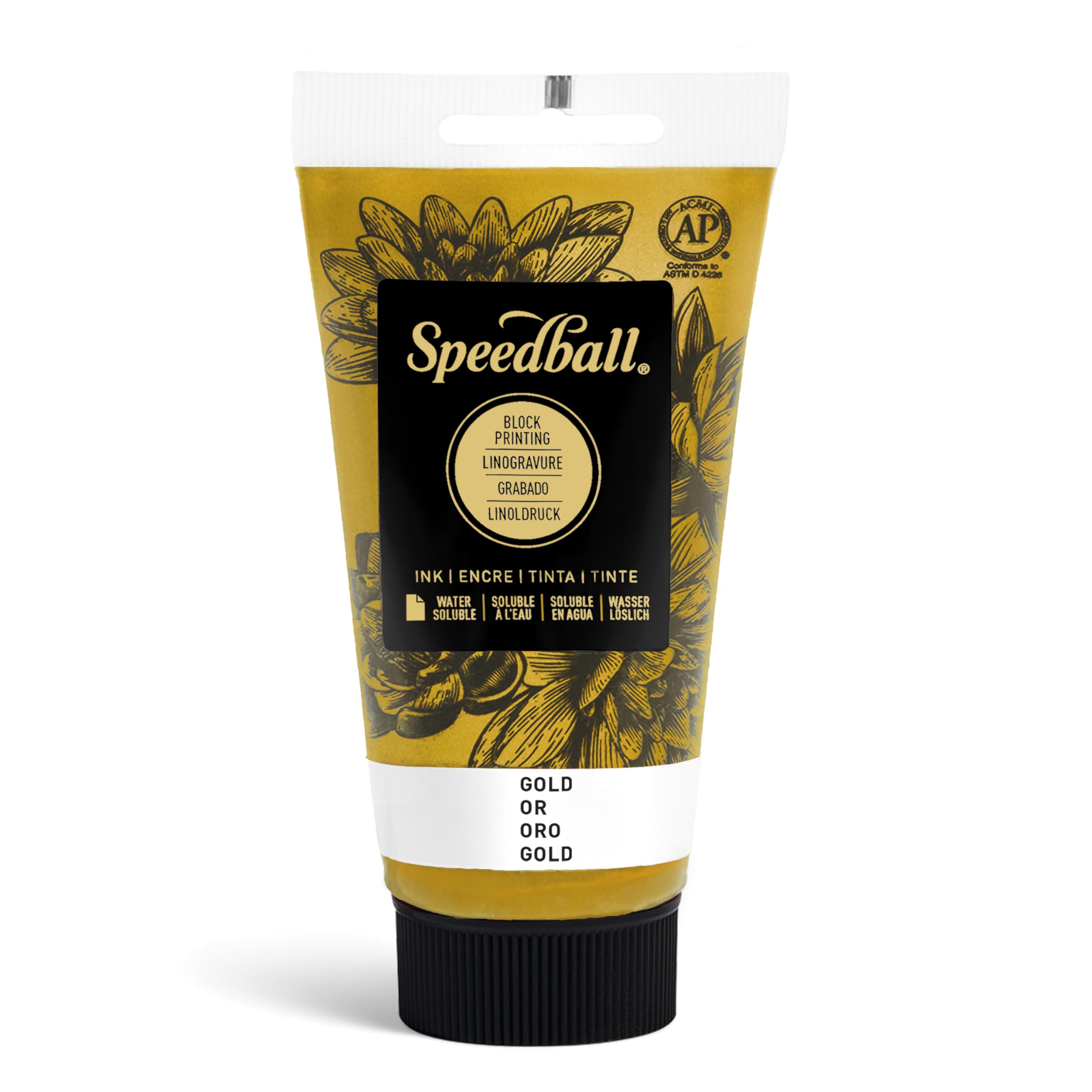 Speedball 75ml 2.5oz Water-Soluble Block Ink Gold, For Block Printing, Lino Printing, Screen Printing, For Artists Kit
