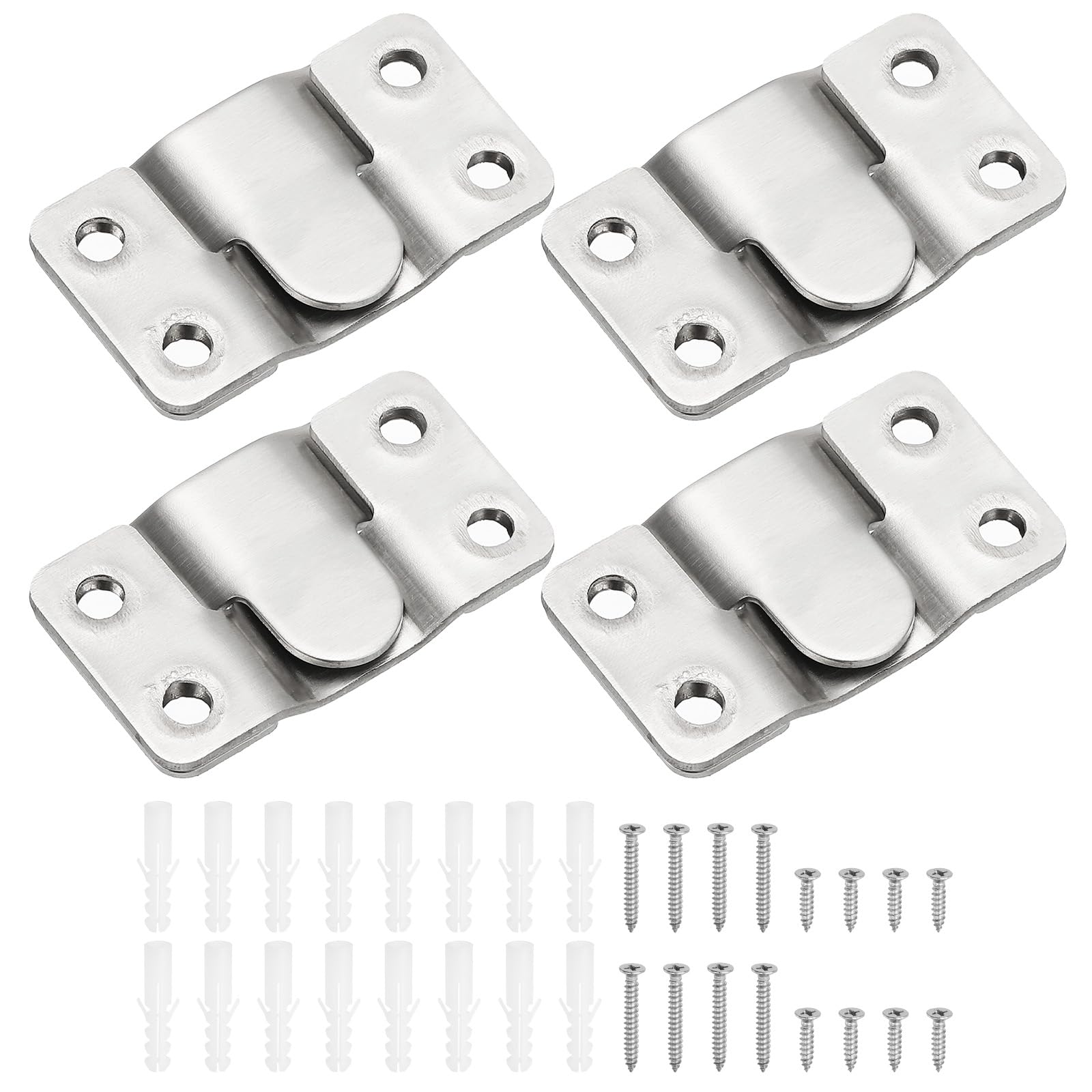 PATIKIL Flush Mount Bracket 53x30mm, 4 Pairs Interlocking Hanging Buckle Stainless Steel Wall Mount Hanger Hook for Picture Frame, Art, Clock, Shelves, Mirror, Silver Tone
