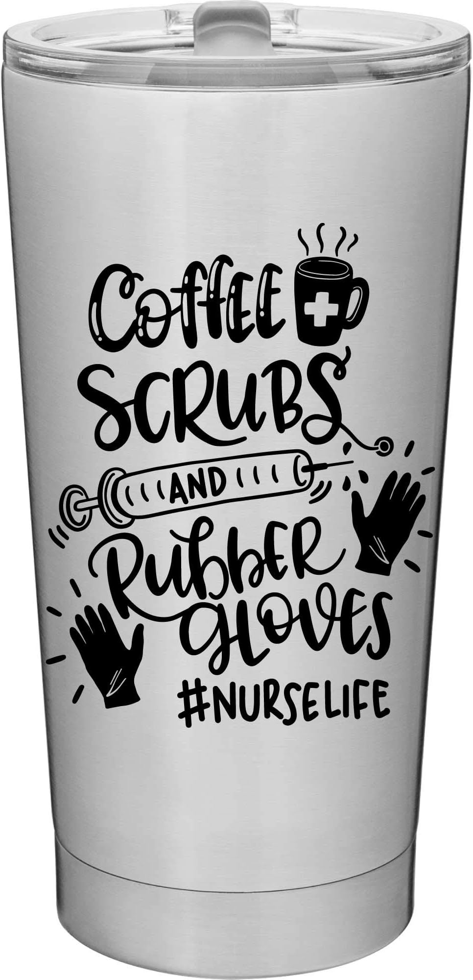 MugHeads Coffee Scrubs and Rubber Gloves Tumbler - L&D Nurse Gifts for Women - RN Gifts for Nurses Graduation - Nurse Accessories for Work - 20oz Vacuum Insulated Stainless Mug with Lid (Stainless)