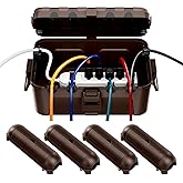 RESTMO 5-Piece Outdoor Waterproof Electrical Box Set – 12.5" x 8.5" x 5" Large & 7.1" x 2.3" x 2.3" Small, Weatherproof Boxes for Power Strip, Outlet, Plug, Socket, Timer, Holiday Light, Brown