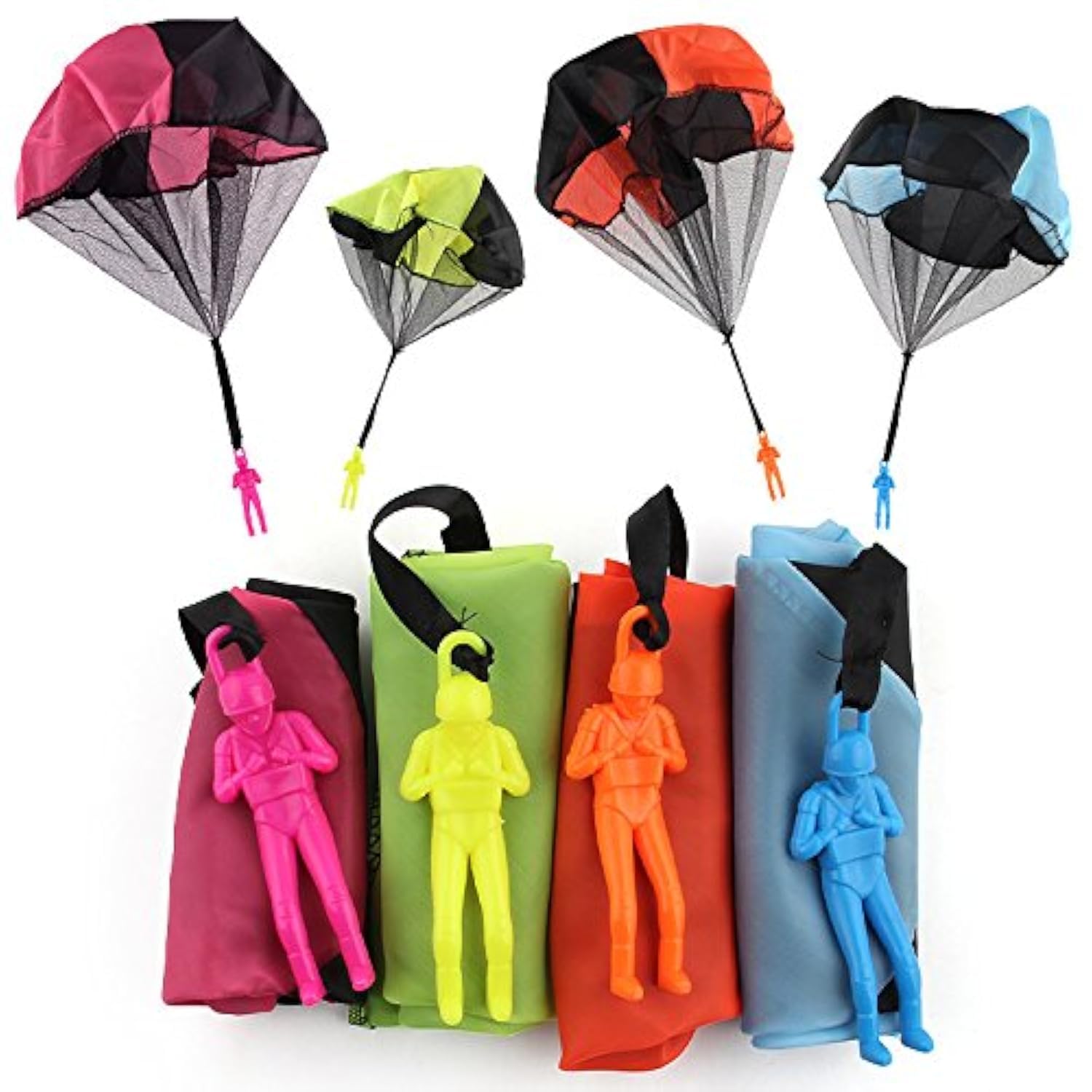 Sipobuy NO 4 piece hand throw parachute men set, tangle free flight, creative multi-color toy for boys and girls, children and adults