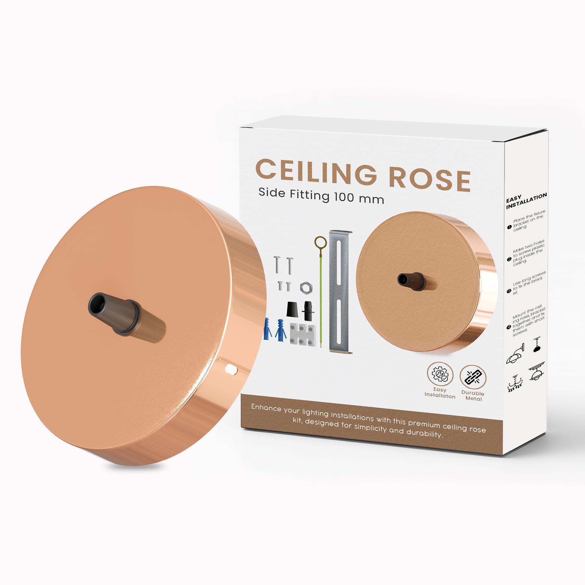 Rose Gold Ceiling Rose Pendant Light Fitting 100mm Vintage with Metal Cord Grip Single Outlet Canopy Kit for Chandeliers Wall Lamps Hanging Lights Ceiling Cover Plate with Accessories