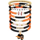AKAIXI Baseball Clay Beaded Stretch Bracelets, Game Day Friendship Hypoallergenic Baseball Sport Fan Bracelet for for Sports Game Team Coach Mom Women Men Jewelry Accessories Gifts