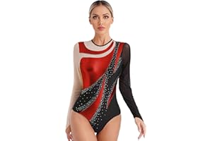 ranrann Women's Long Sleeve Gymnastics Leotard Metallic Athletic Dance Bodysuit Dancewear Costume