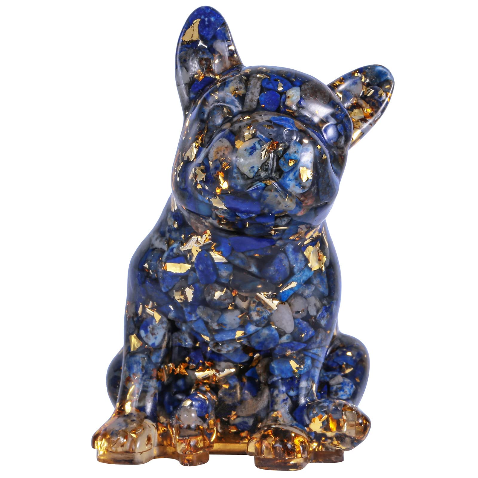 mookaitedecor 3 Inch Lapis Lazuli Crystals French Bulldog Dog Statue Ornament, Semi Precious Stone Lover Gift, Resin Animal Healing Crystal Figurine Lucky Decor, Blue-lapis Lazuli (UKPOLYMM0028907)