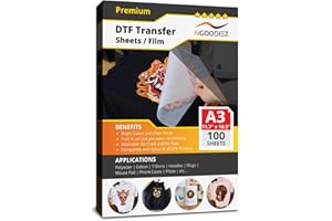 NGOODIEZ DTF Transfer Film - Double-Sided Heat Transfer Film, Matte Direct to Film Sheets, A3 Size, 100 Sheets, 11.7" x 16.5"