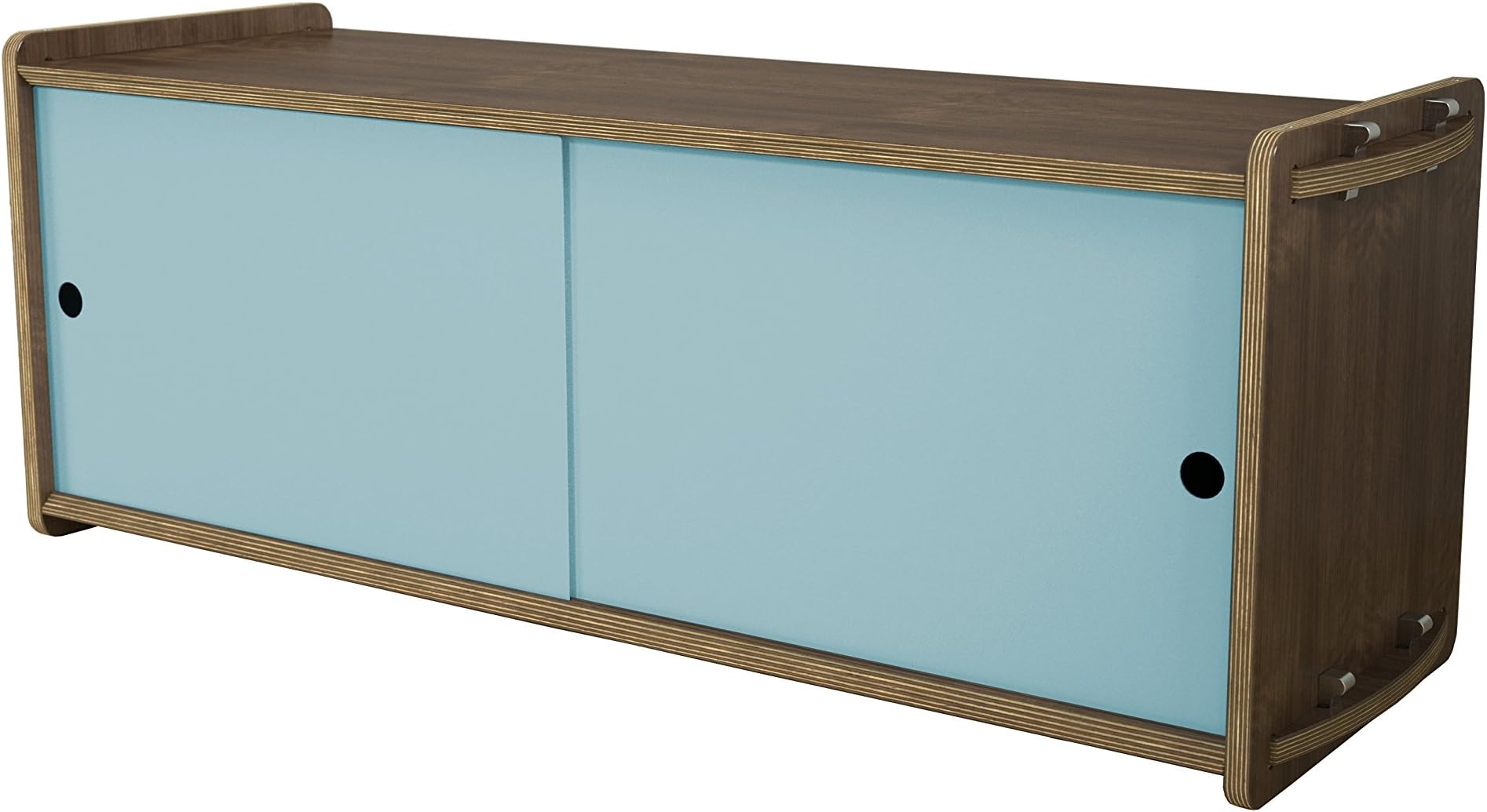 Housefish Key Modular Storage with Door, Short, Walnut and Light Blue