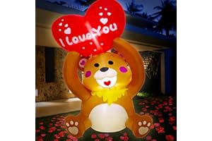 DANXILU 5FT Valentines Day Inflatables Teddy Bear Outdoor Decorations with Love Heart, Lighted Valentine Inflatable Bear Blow Up Yard Decorations for Garden Indoor Proposal Wedding Party Valentines Gifts